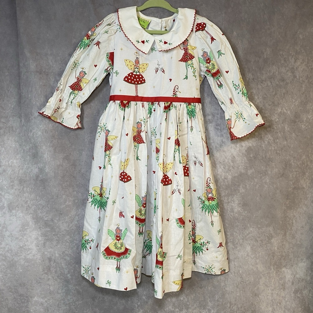 LE' ZA ME White Christmas Fairies Dress w/Embroidered Collar EUC Sz 5